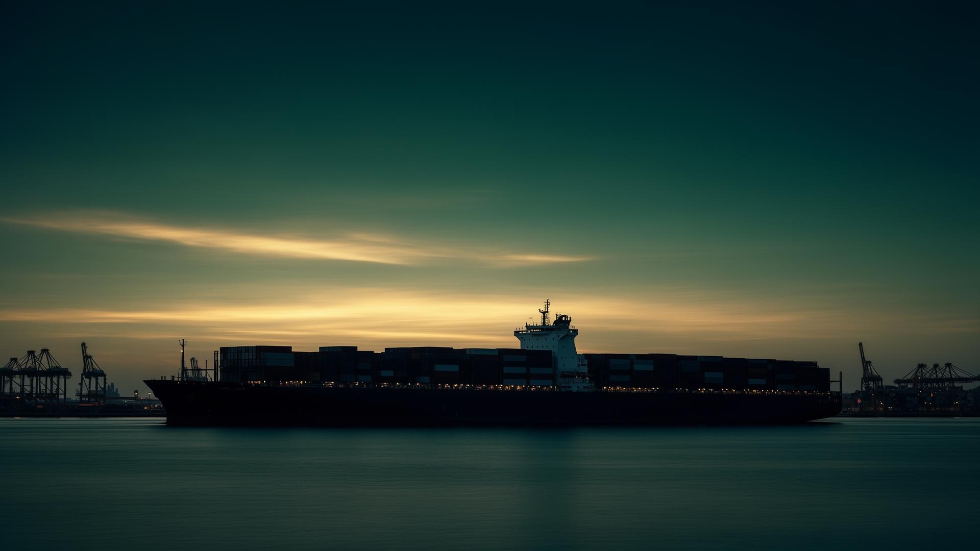 Container terminal at dusk